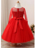 Beaded Red Lace Tulle Flower Girl Dress Birthday Party Dress Beaded Red Lace Tulle Flower Girl Dress Birthday Party Dress